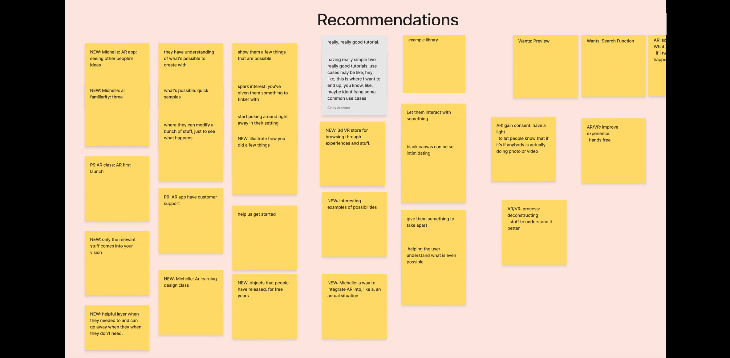 Expert Affinity Diagram of AR Recommendations category, continued.