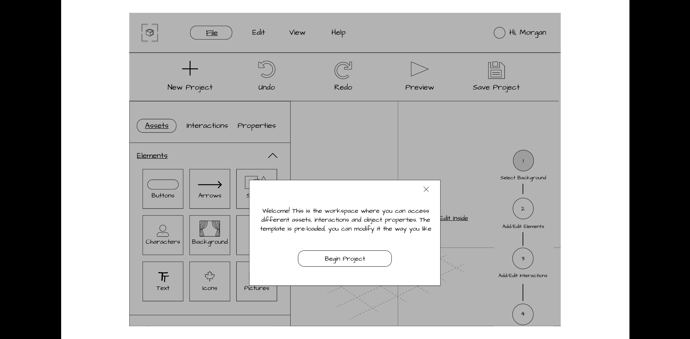 Begin Project with Assets Panel